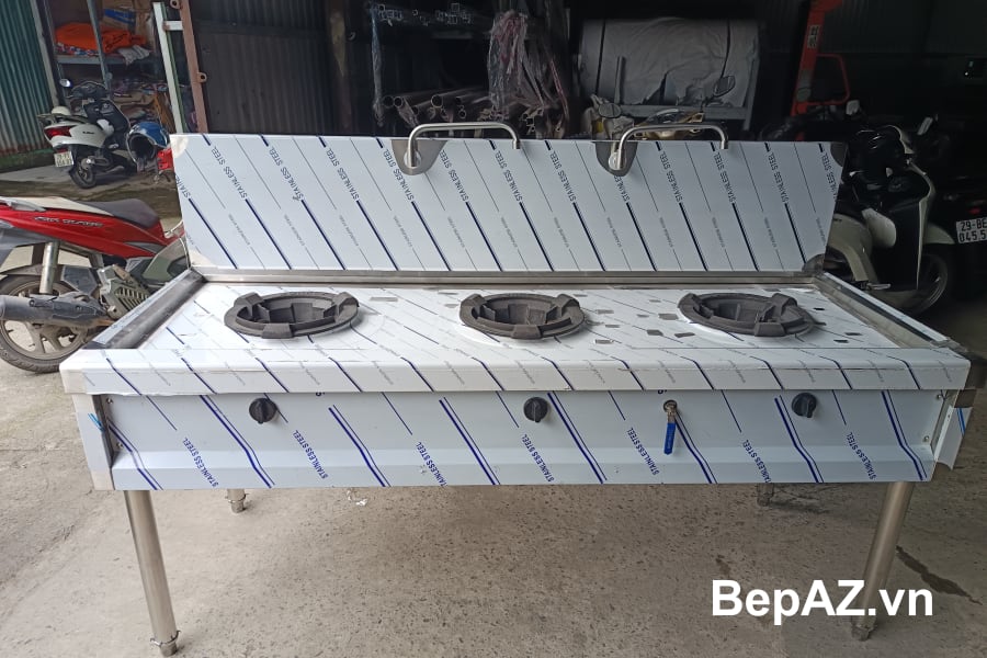 Bếp Á ba họng công nghiệp 2 vòi nước Inox 304 bền đẹp cho nhà hàng Thái Bình