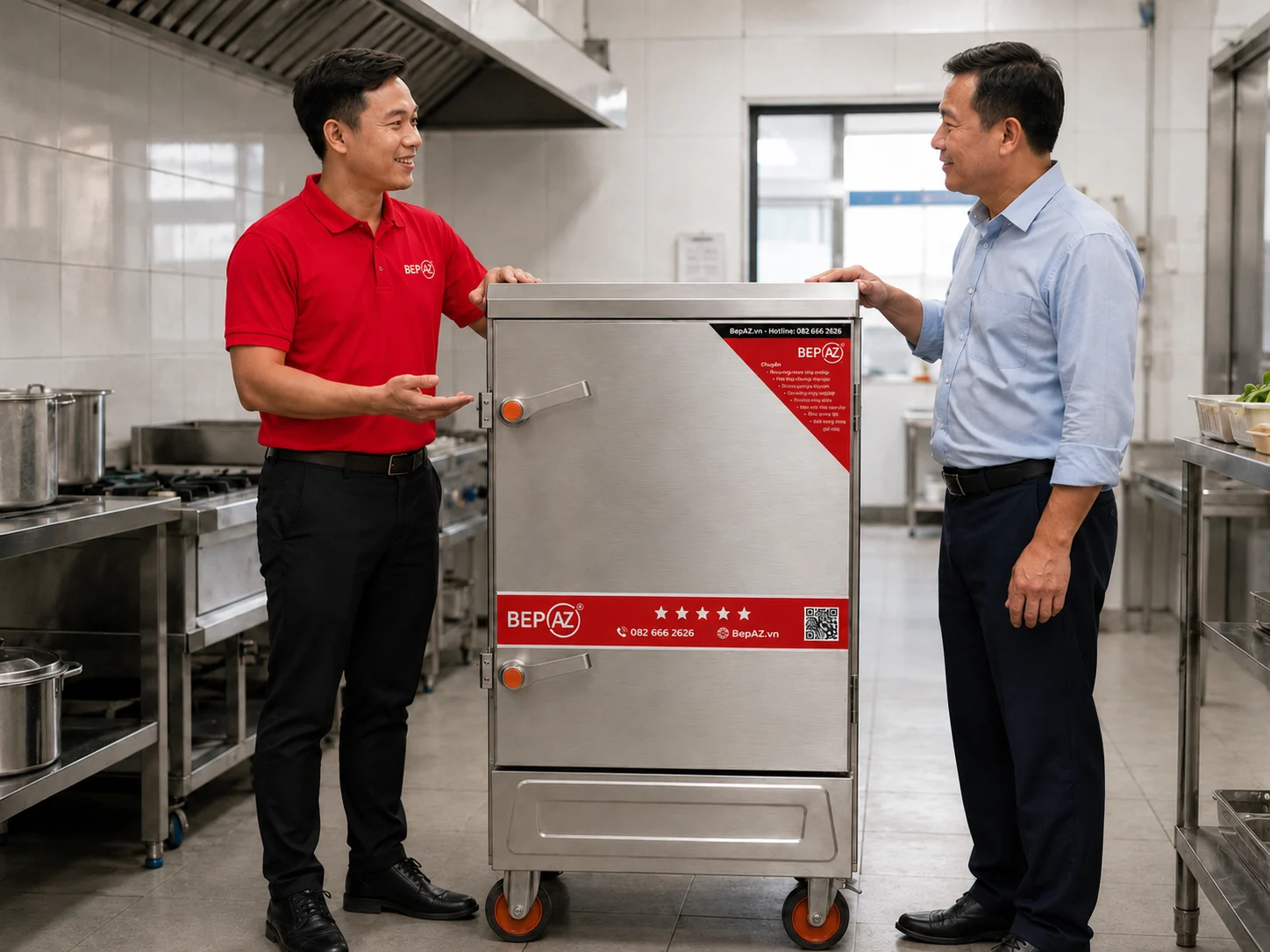 Bàn giao tủ nấu cơm công nghiệp 8 khay BepAZ cho khách hàng