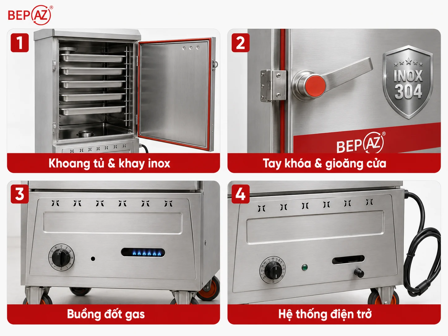 Cấu tạo tủ nấu cơm gas điện BepAZ