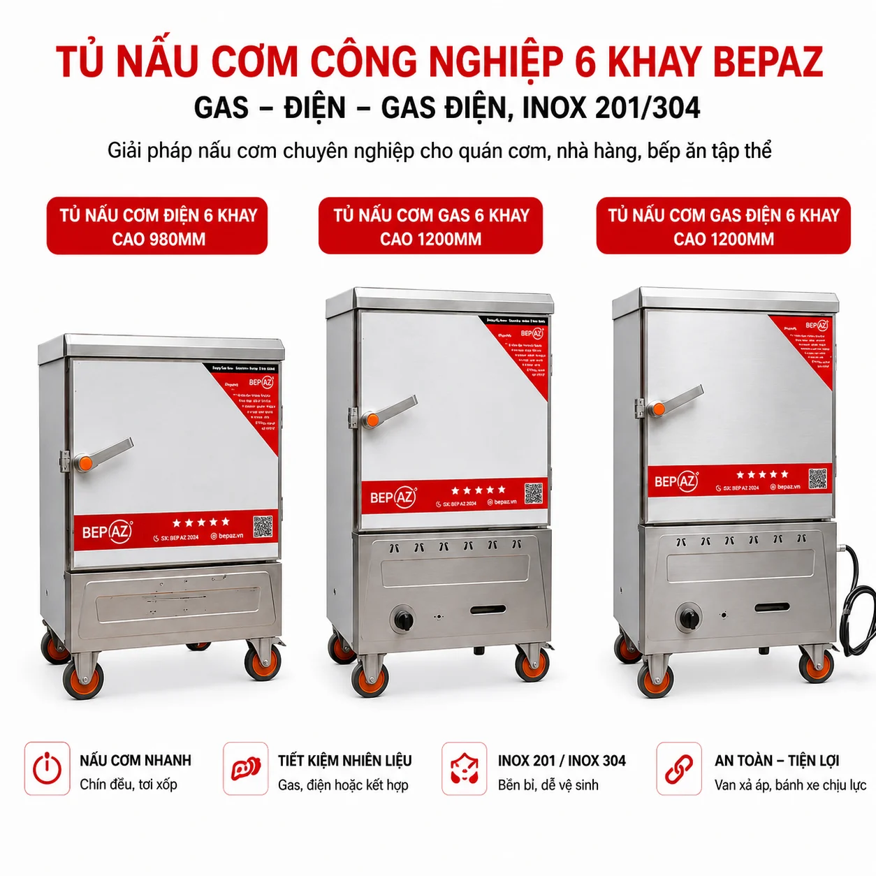 So sánh tủ nấu cơm điện gas gas điện 6 khay