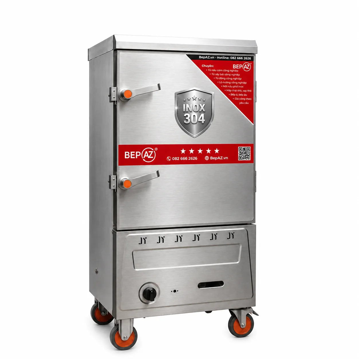 Tủ nấu cơm gas 8 khay BepAZ inox 304 | TCG-8-304