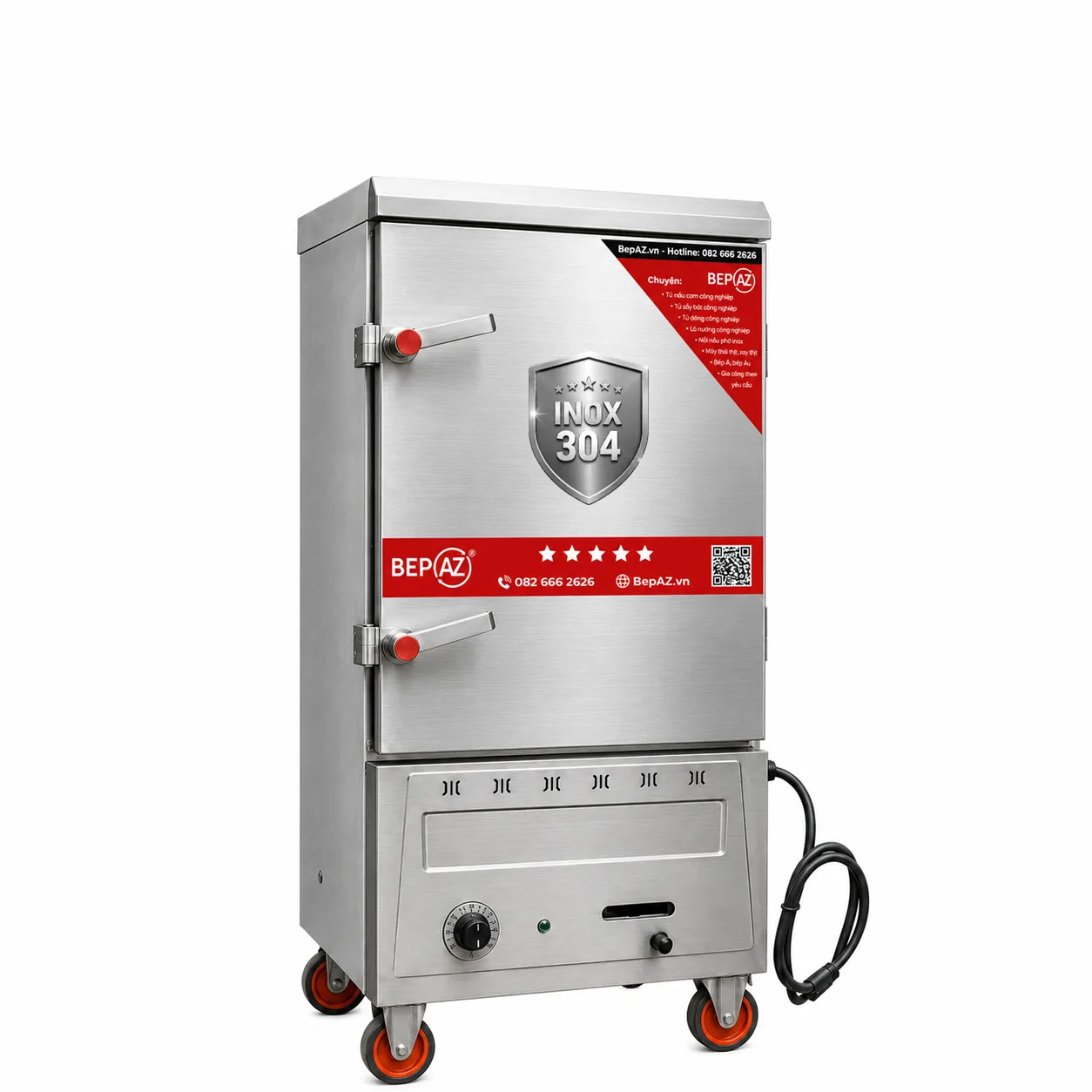 Tủ nấu cơm gas điện 8 khay BepAZ inox 304 | TCGD-8-304