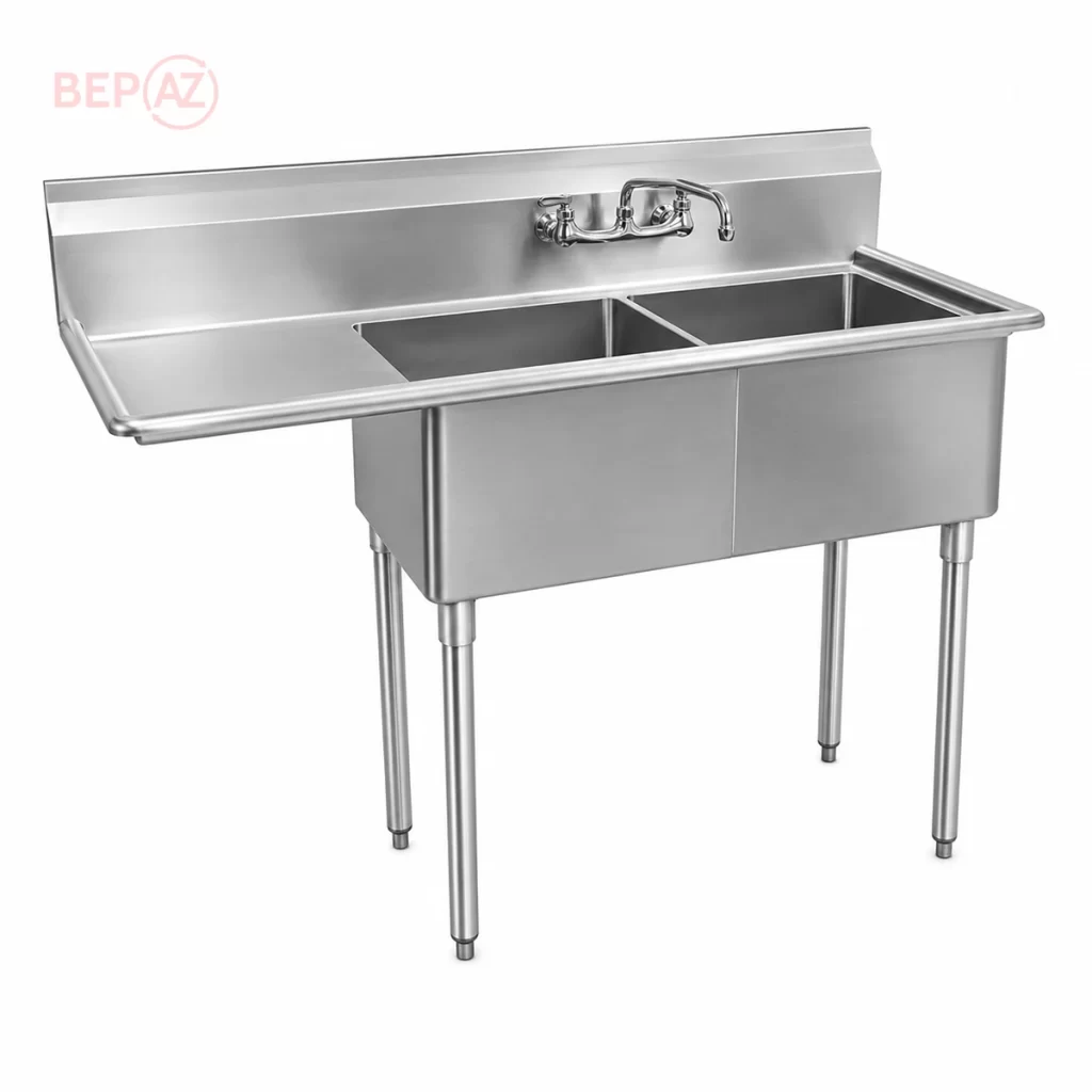 Chậu rửa 2 hố inox 304 có bàn chờ bên trái
