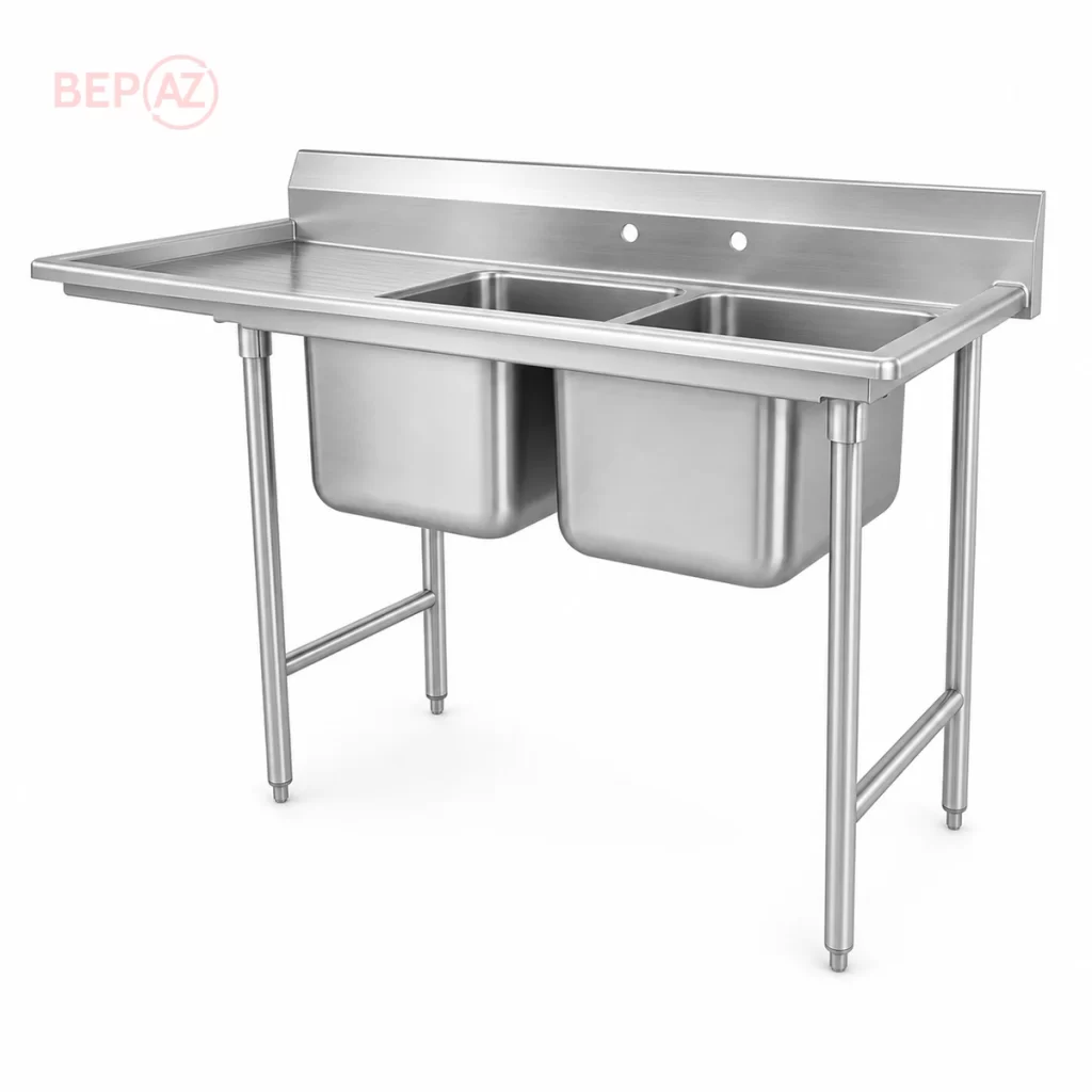 Chậu rửa 2 hố bàn trái có lỗ vòi inox 304