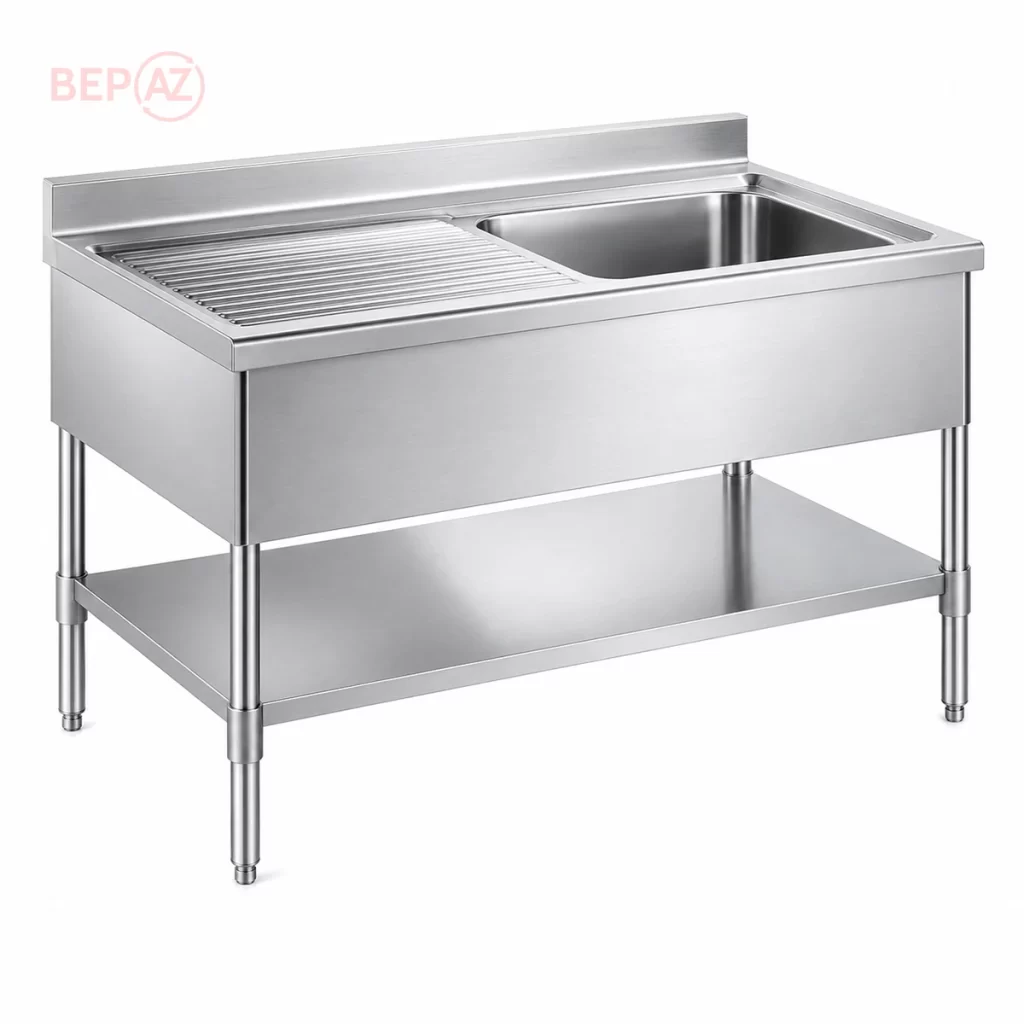 Chậu rửa 1 hố có bàn và kệ dưới inox 304