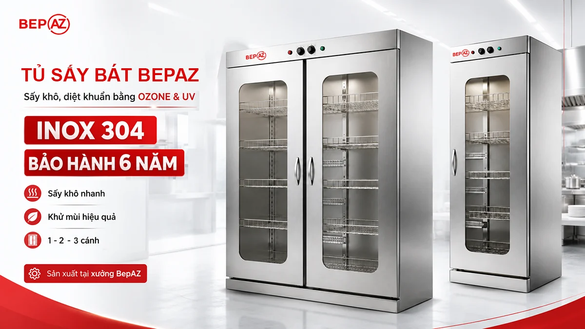 Banner tủ sấy bát công nghiệp BepAZ 1 2 3 cánh Ozone UV