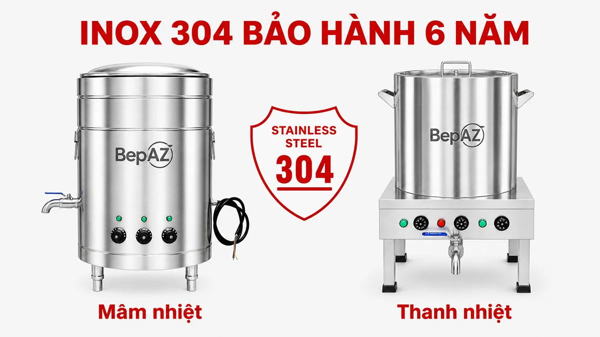 noi nau pho bepaz san xuat duoc bao hanh 6 nam phan inox 304, 1 nam phan dien