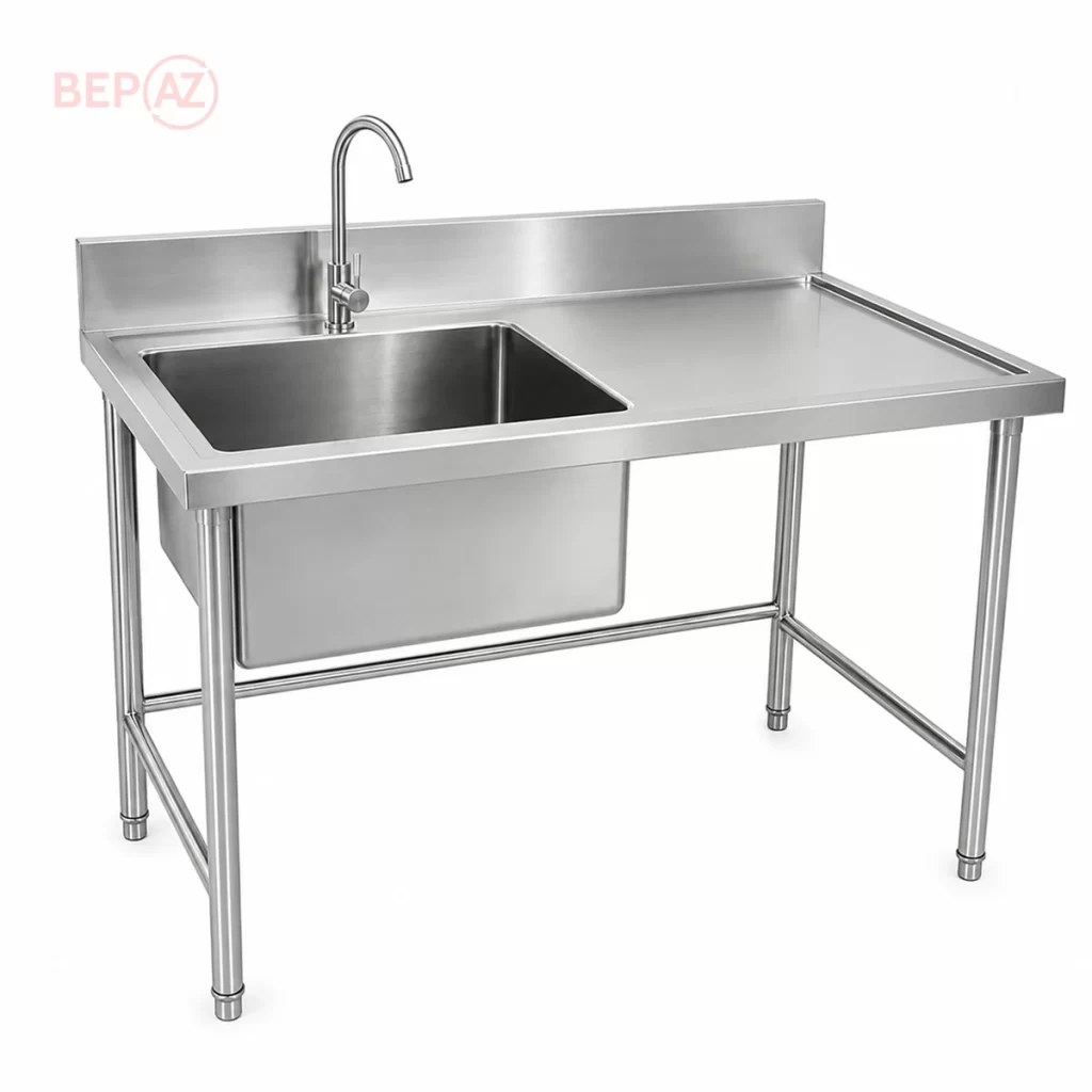 Chậu rửa công nghiệp 1 hố có bàn inox BepAZ mã CR1B