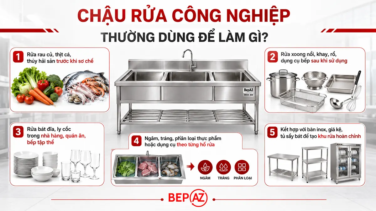 Ứng dụng thực tế của chậu rửa công nghiệp