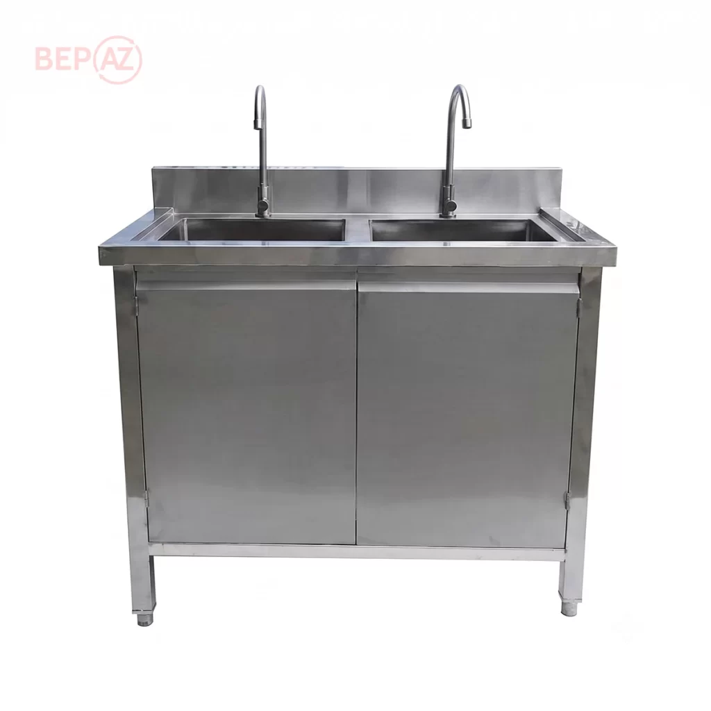 Chậu rửa đôi kèm tủ inox cho bếp công nghiệp