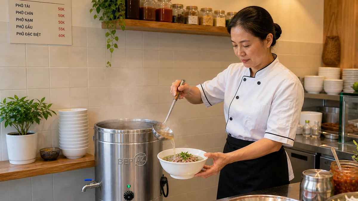 Nồi nấu nước lèo 50L BepAZ cho quán phở nhỏ