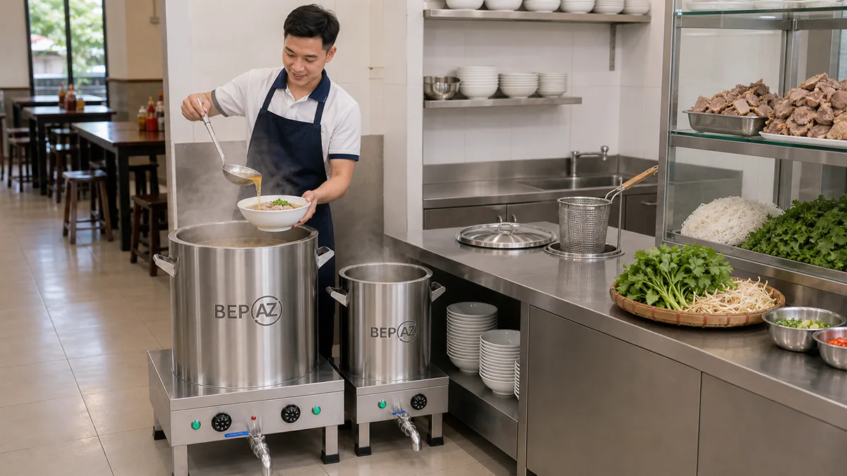 Nồi nấu phở 60L BepAZ dùng nấu nước lèo