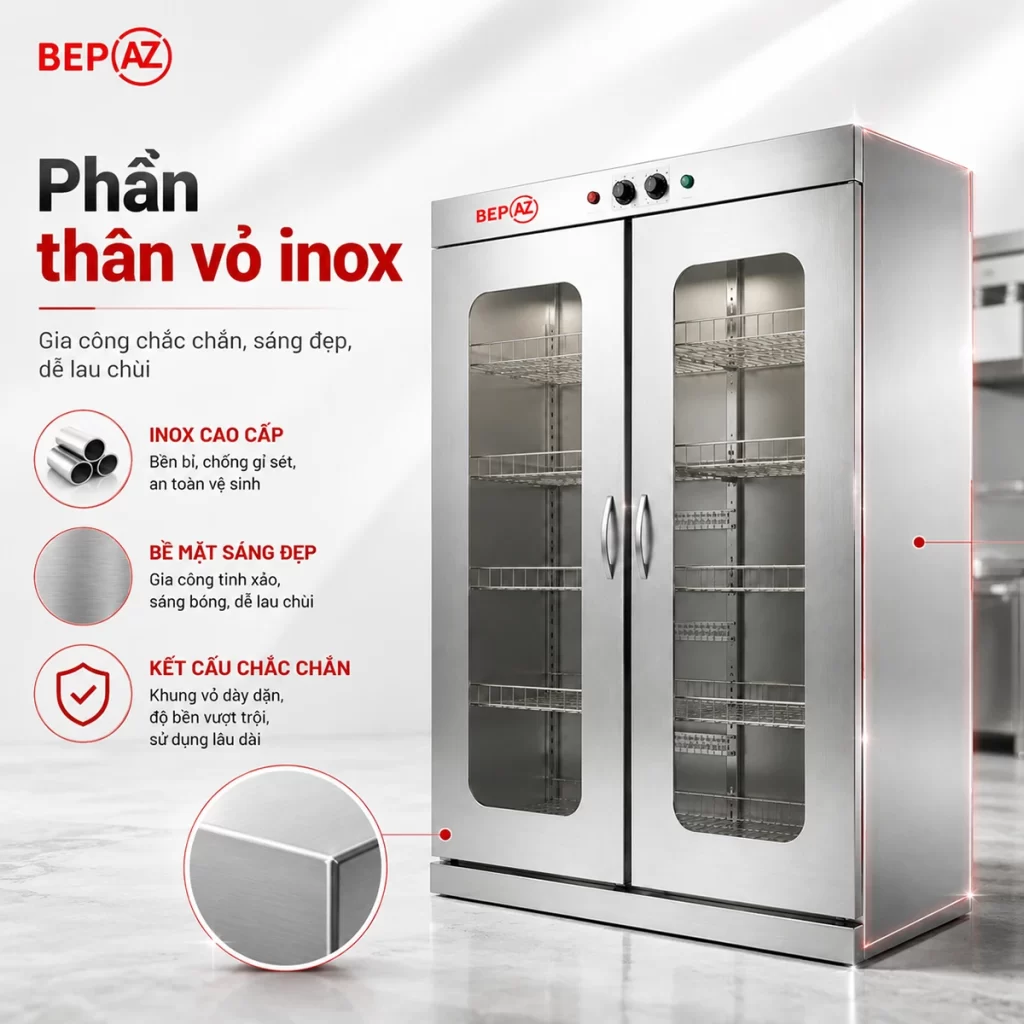Phần thân vỏ inox của tủ sấy bát công nghiệp BepAZ