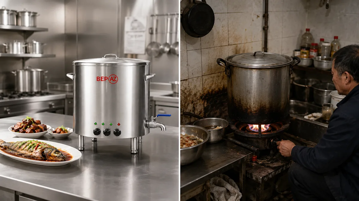 So sánh nồi kho điện truyền nhiệt dầu và bếp gas bếp than