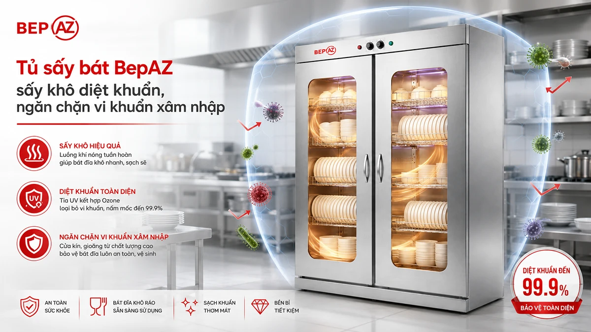 Tủ sấy bát BepAZ kết hợp OZONE & UV khử mùi diệt khuẩn