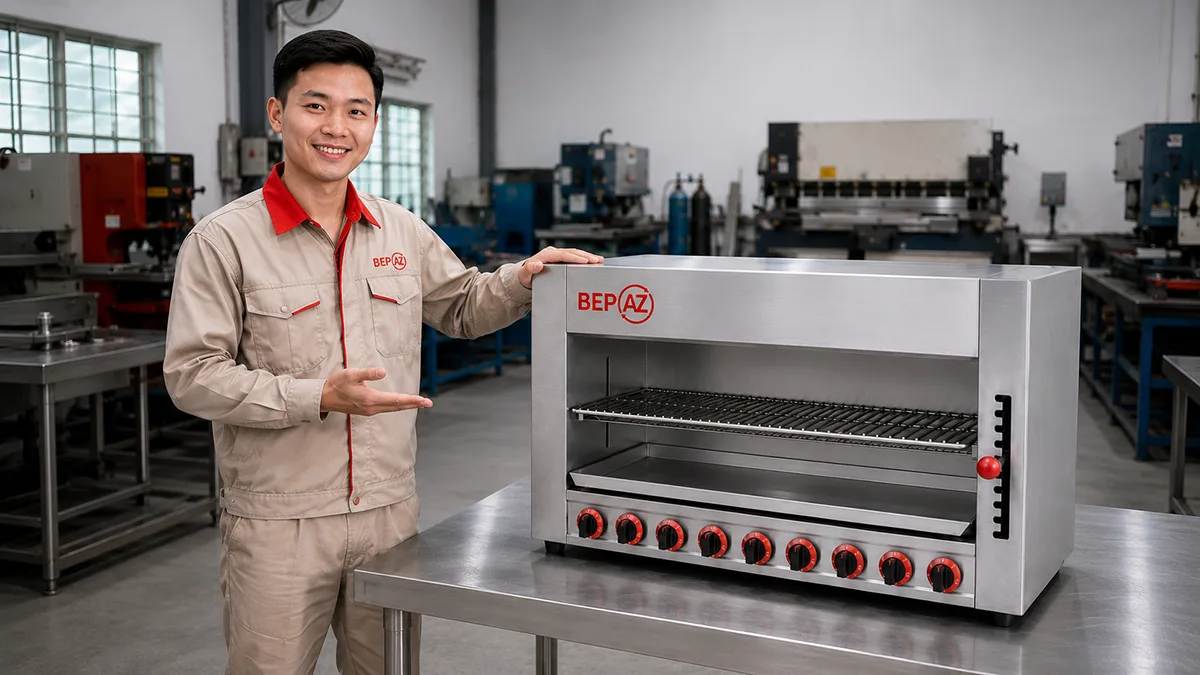 Nhân viên BepAZ tư vấn sử dụng bếp lò nướng Salamander BepAZ cho khách hàng