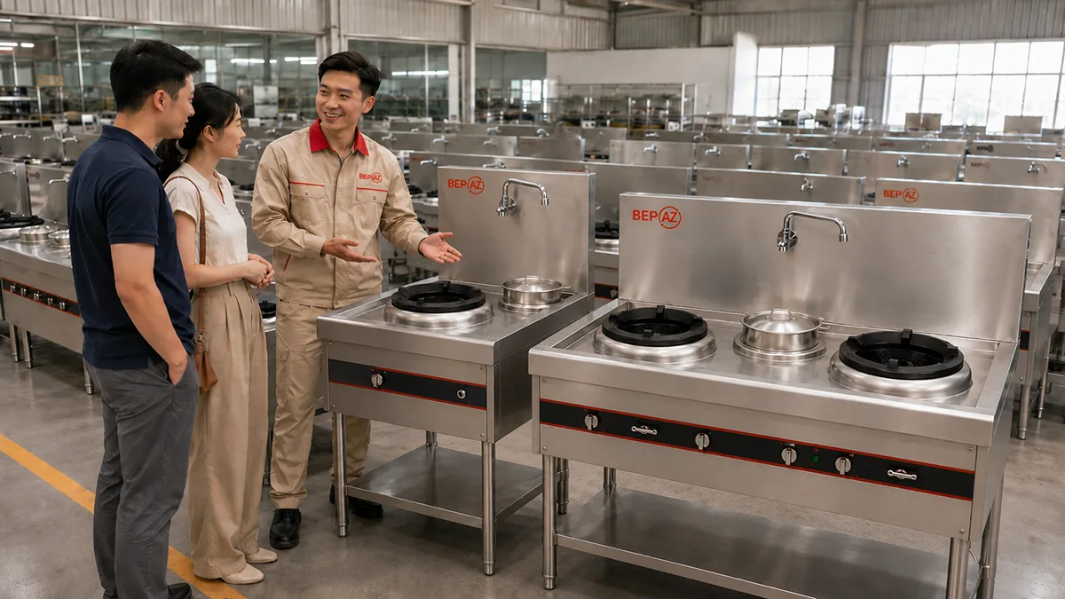 Nhân viên BepAZ tư vấn chọn Bếp Á công nghiệp theo mặt bằng và nhu cầu sử dụng