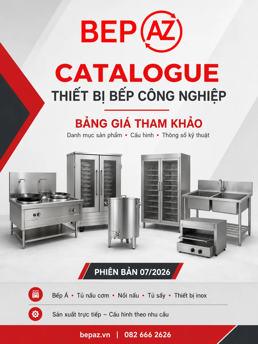 Bìa Catalogue và bảng giá thiết bị bếp công nghiệp BepAZ phiên bản 07/2026