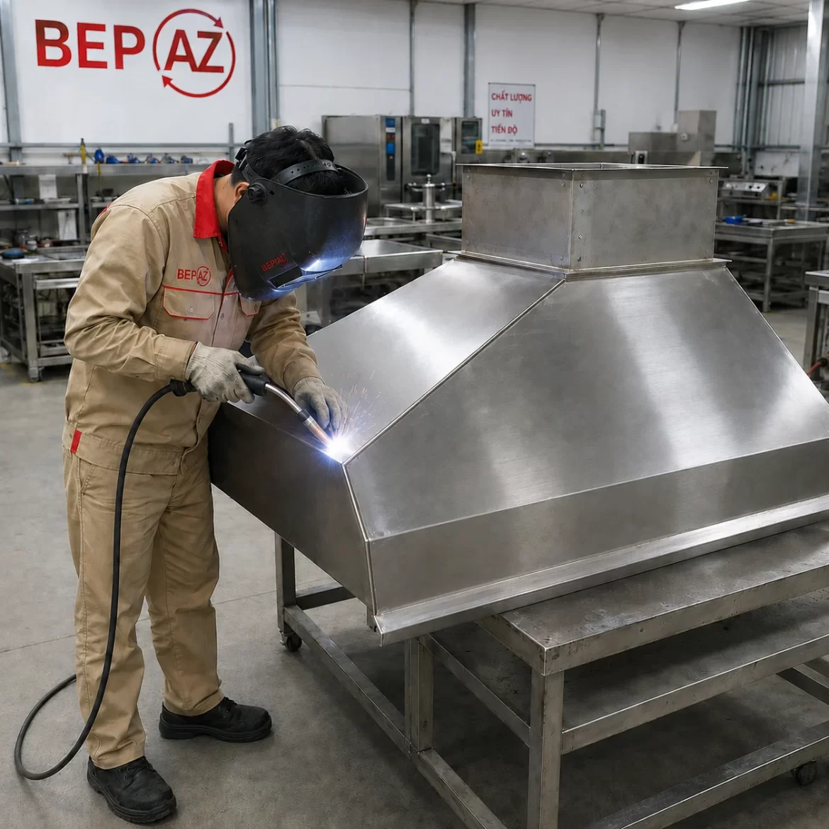 Gia công chụp hút mùi bếp công nghiệp inox theo yêu cầu BepAZ