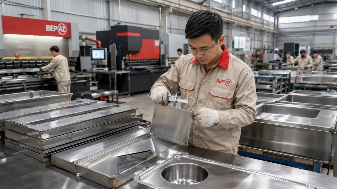 Kiểm soát vật liệu inox 304 khi gia công thiết bị bếp BepAZ