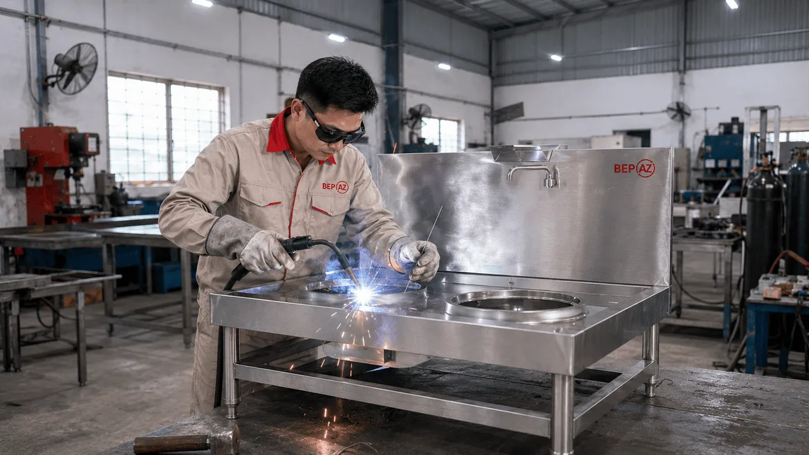 Xưởng BepAZ sản xuất Bếp Á công nghiệp theo yêu cầu cho nhà hàng quán ăn