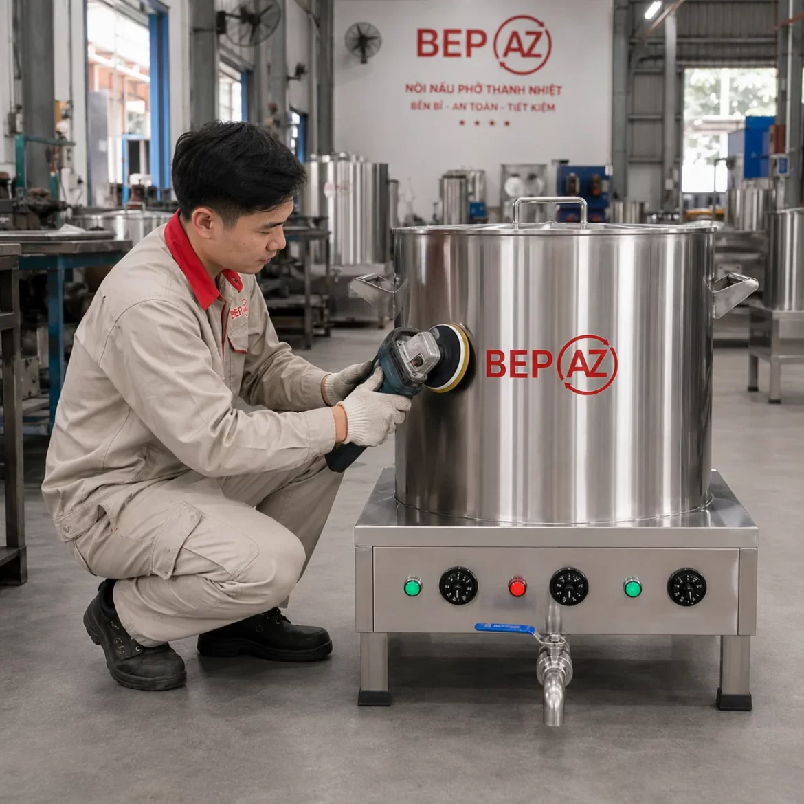 Sản xuất nồi nấu điện công nghiệp BepAZ tại xưởng