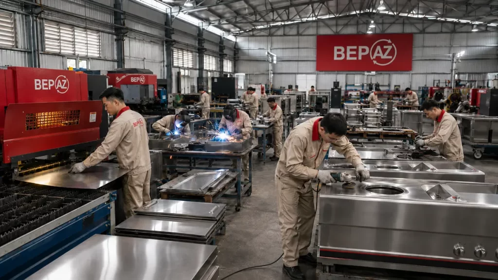 Xưởng sản xuất thiết bị bếp công nghiệp BepAZ. Luôn coi uy tín trên hết